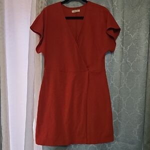 Madewell Rusty Red Mini Faux Wrap Dress
